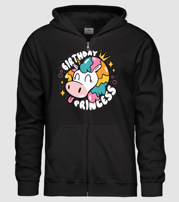 Birthday Princess Unicorn model negru pe tricou