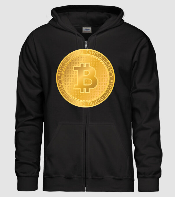 Monedă de aur Bitcoin model negru pe tricou