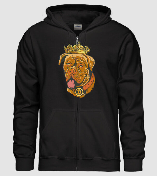 Câine Bitcoin model negru pe tricou