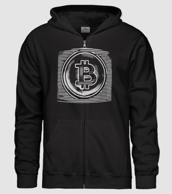 Bitcoin logo model negru pe tricou