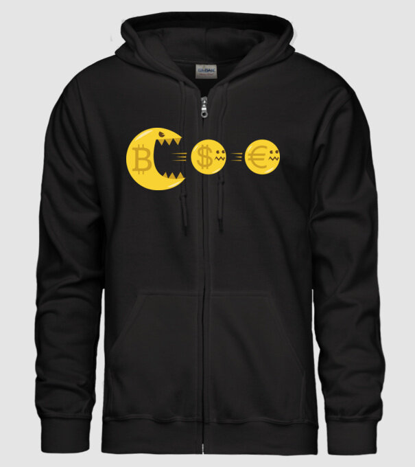 Bitcoin Pacman model negru pe tricou