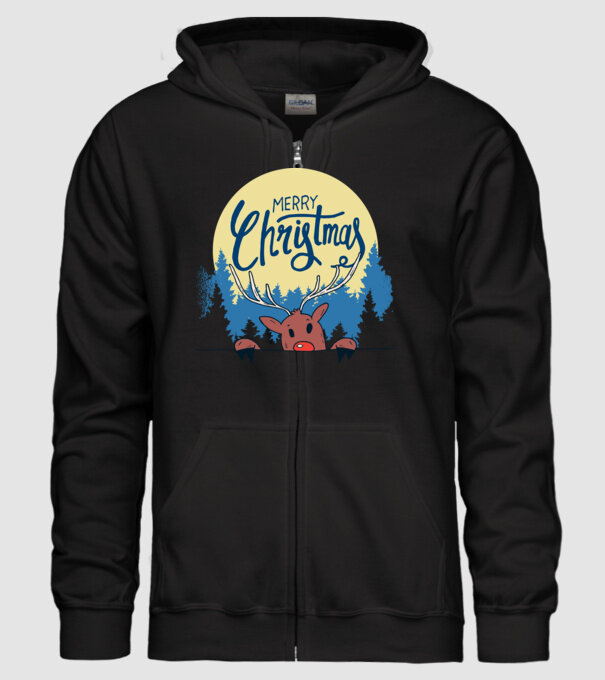 Crăciun Fericit Moș Crăciun cu ren model negru pe tricou
