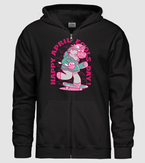 Ziua proștilor Unicorn model negru pe tricou