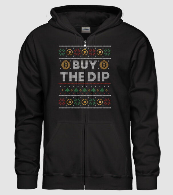 Buy the Dip Bitcoin Ugly Sweater model negru pe tricou