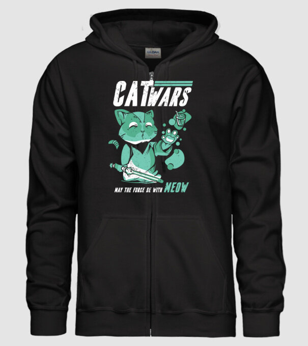 Cat wars - May the force be with meow model negru pe tricou