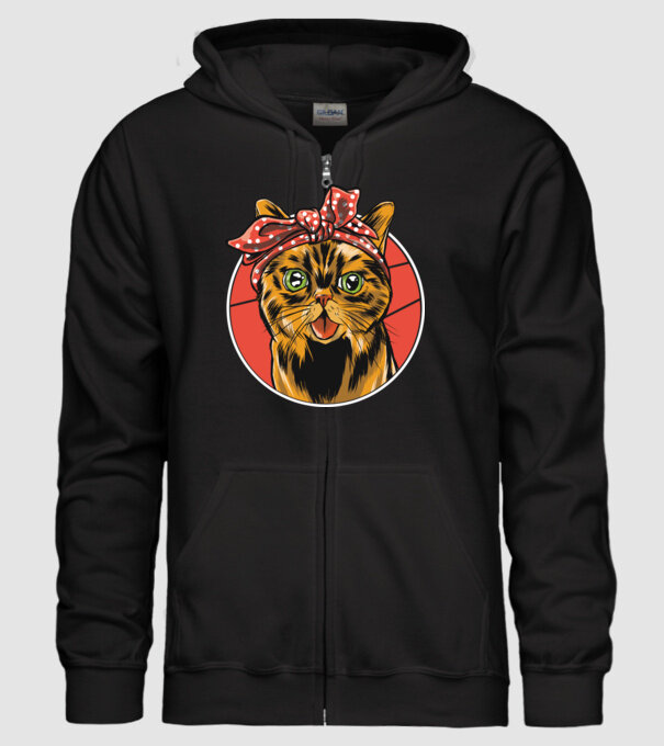 Cap de pisică cu batic model negru pe tricou