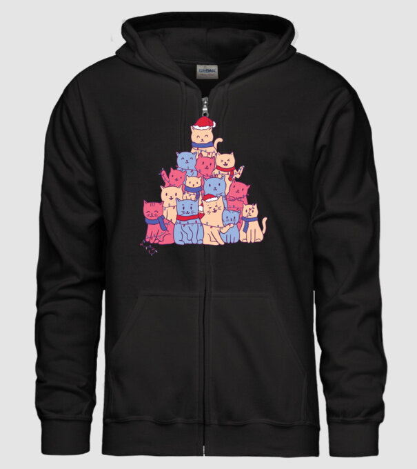 Pom de Crăciun Pisică model negru pe tricou