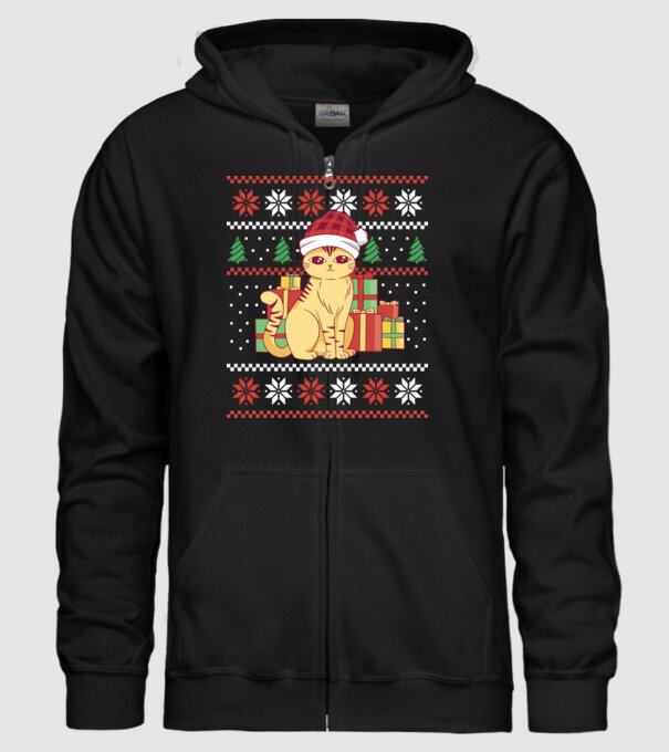 Pulover urât cu pisică model negru pe tricou