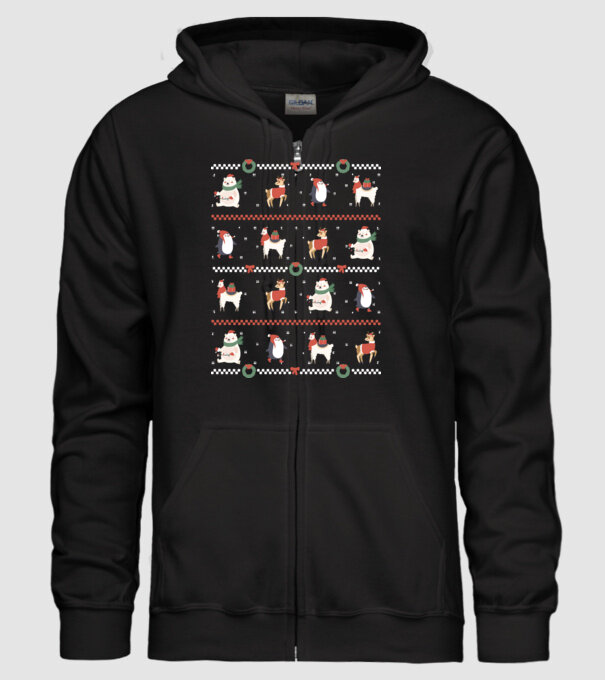 Pulover urât cu Animale drăguțe model negru pe tricou