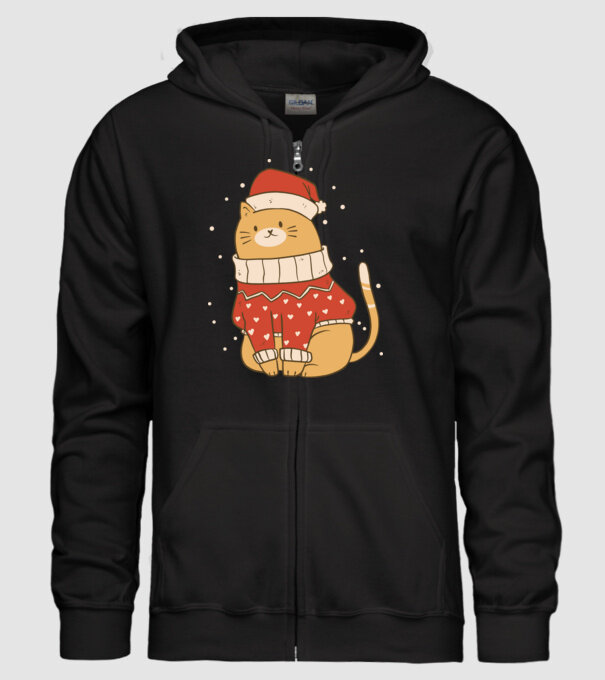 Pisică drăguță de Crăciun model negru pe tricou