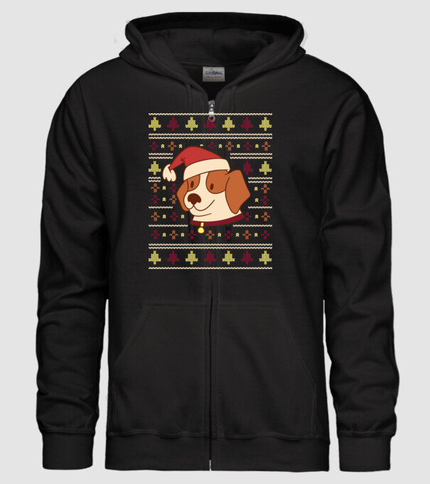 Pulover urât de Crăciun cu cățeluș drăguț model negru pe tricou