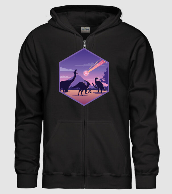 Dinozaur Meteor model negru pe tricou