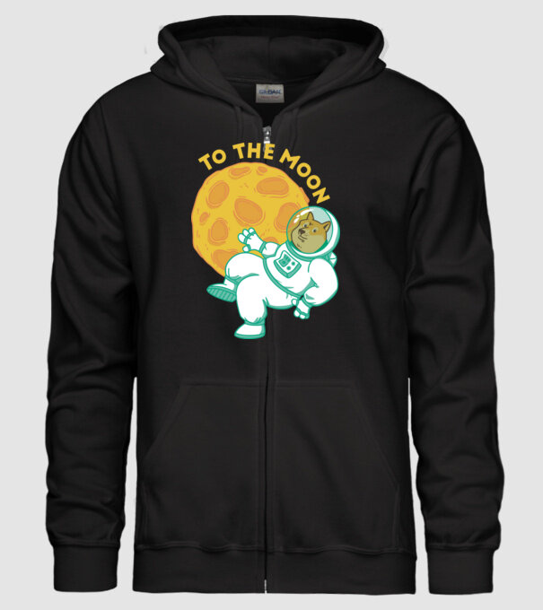 Dogecoin to the moon model negru pe tricou
