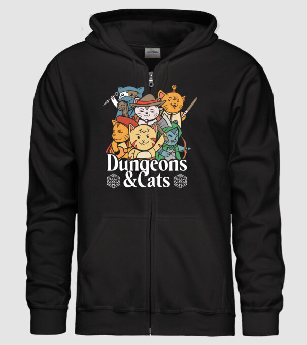 Dungeons and Cats - Joc de rol cu pisici model negru pe tricou