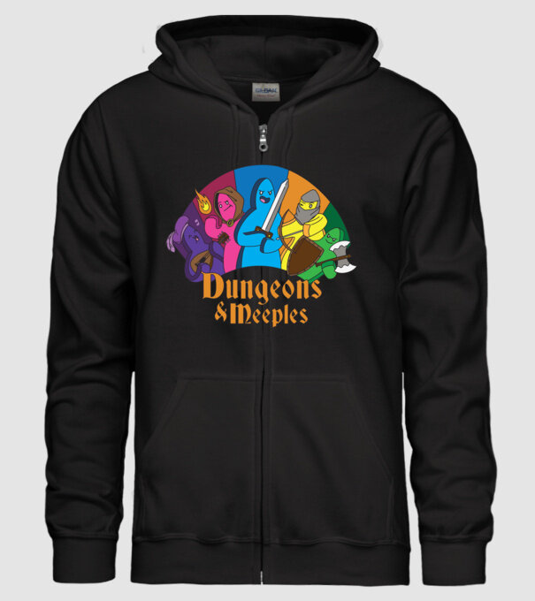 Dungeons Meeples model negru pe tricou