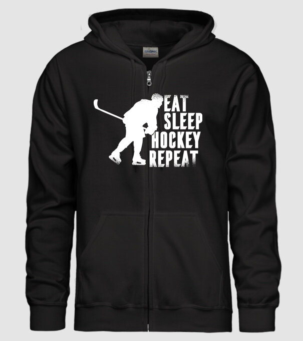 Eat Sleep Hockey Repeat model negru pe tricou