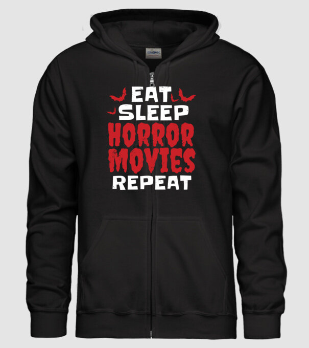 Eat Sleep Horror Movies Repeat model negru pe tricou