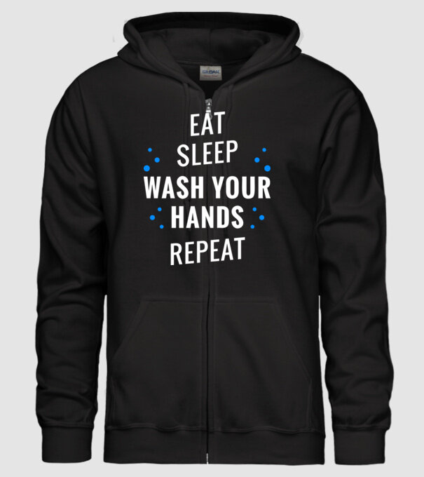 Eat sleep wash your hands repeat model negru pe tricou