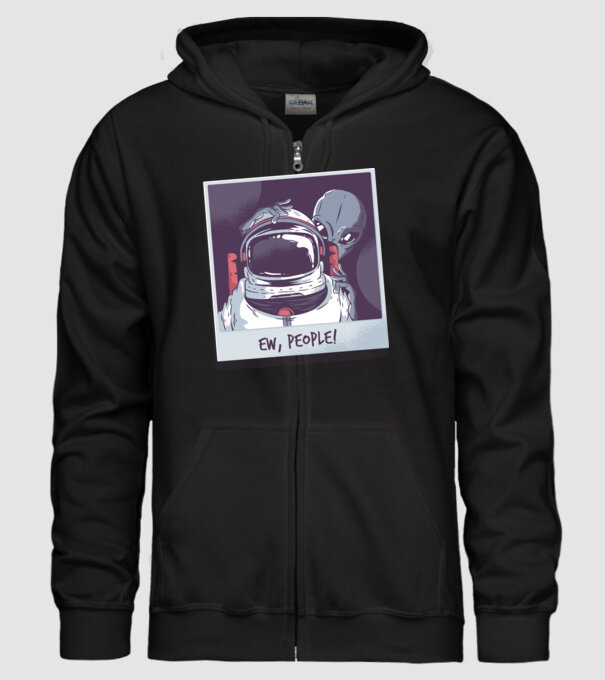 Ew, Oameni - Astronaut cu extraterestru model negru pe tricou