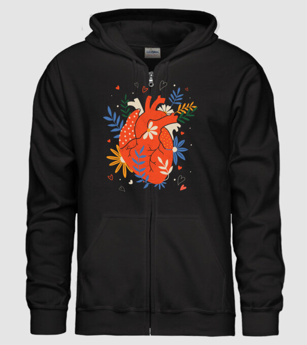 Inimă Floral model negru pe tricou