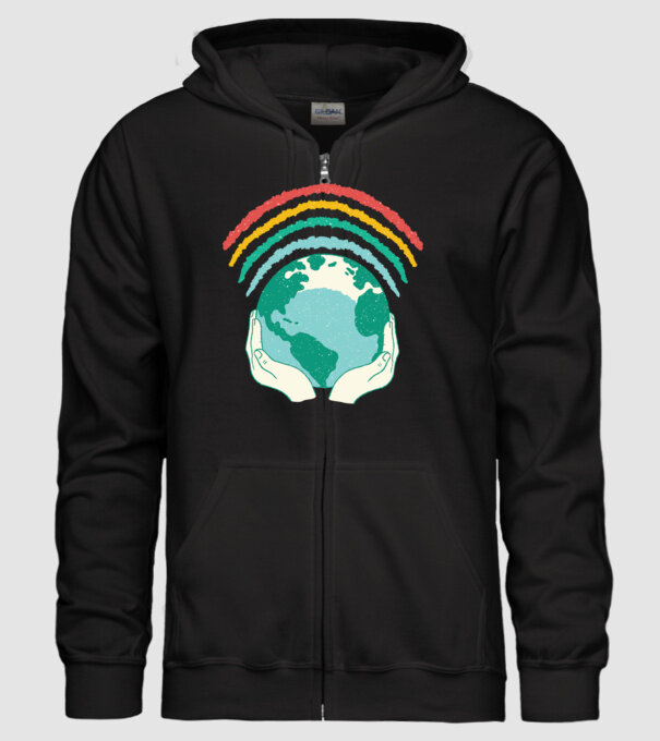 Pământ Wifi Curcubeu model negru pe tricou