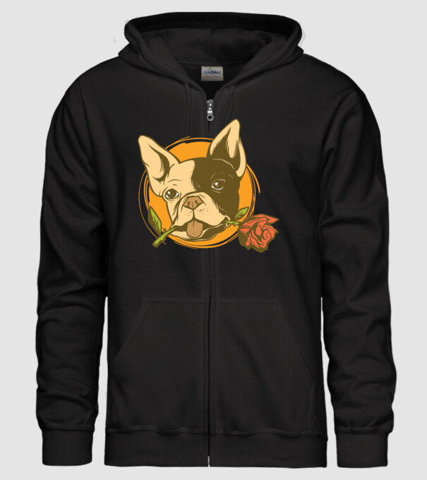 Bulldog francez cu trandafir model negru pe tricou