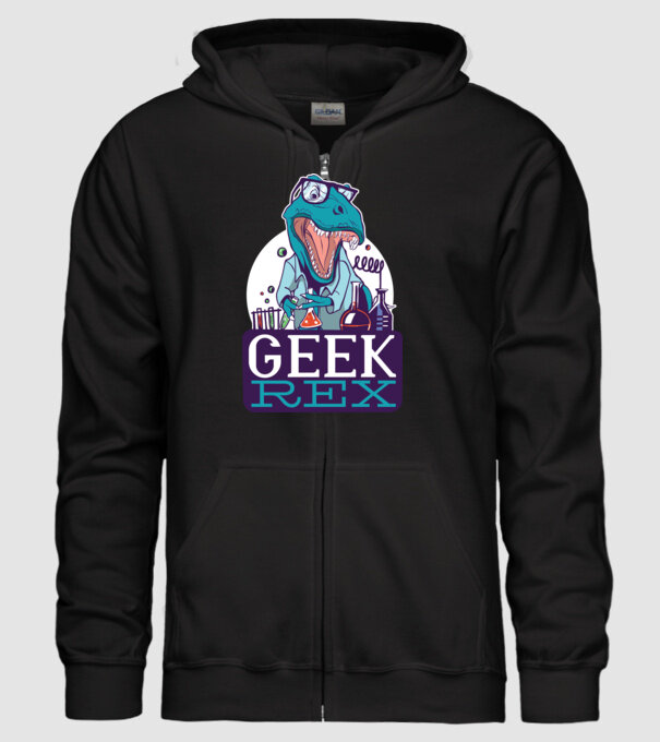 Geek Rex dinozaur tricou model negru pe tricou