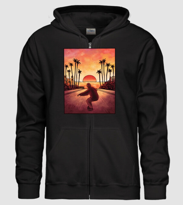 Apus de soare Skateborder model negru pe tricou