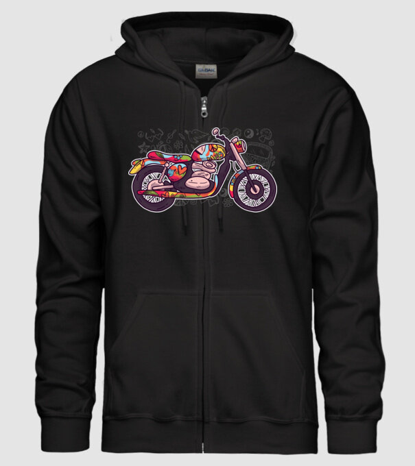 Motociclist Hippi model negru pe tricou