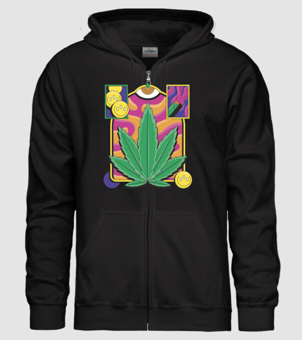 Hippy Cannabis model negru pe tricou