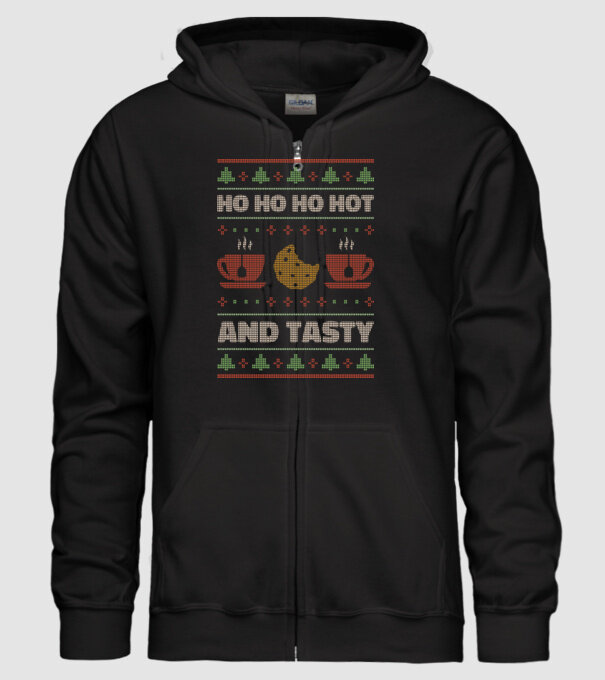 Ho Ho Ho Hot and Tasty Pulovăr urât model negru pe tricou