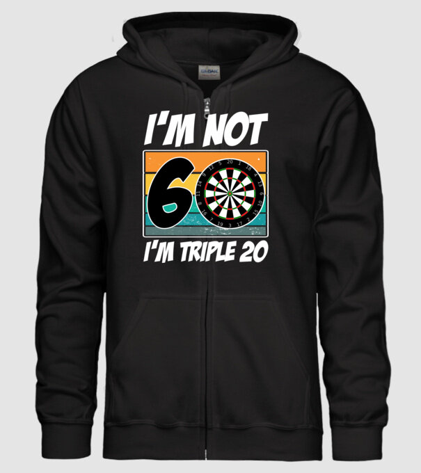 'I''m not 60 I''m triple 20 darts birthday' model negru pe tricou