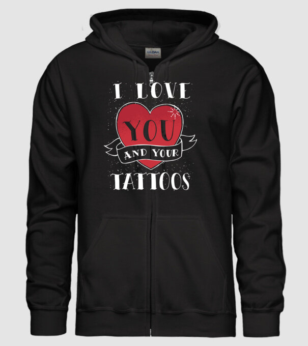 'I love You and Your Tattoos - tricou amuzant pentru Valentine''s Day' model negru pe tricou