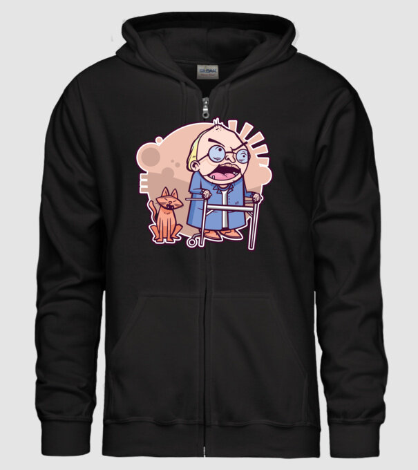 Bunic în vârstă cu pisică model negru pe tricou