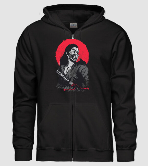 Războinic japonez model negru pe tricou