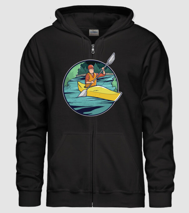 Caiac-canoe model negru pe tricou