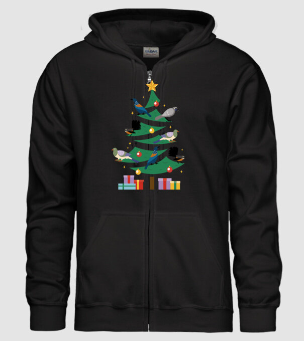 Pom de Crăciun cu păsări model negru pe tricou