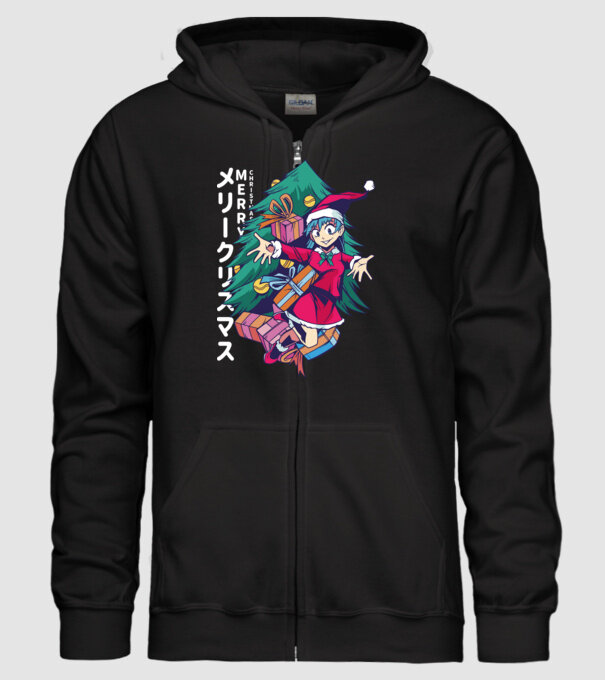 Anime Crăciun model negru pe tricou