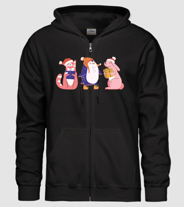 Animale drăguțe de Crăciun model negru pe tricou