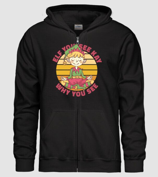 Yoga Elf Crăciun model negru pe tricou