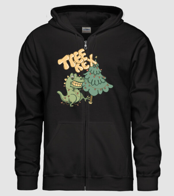 T-rex de Crăciun model negru pe tricou