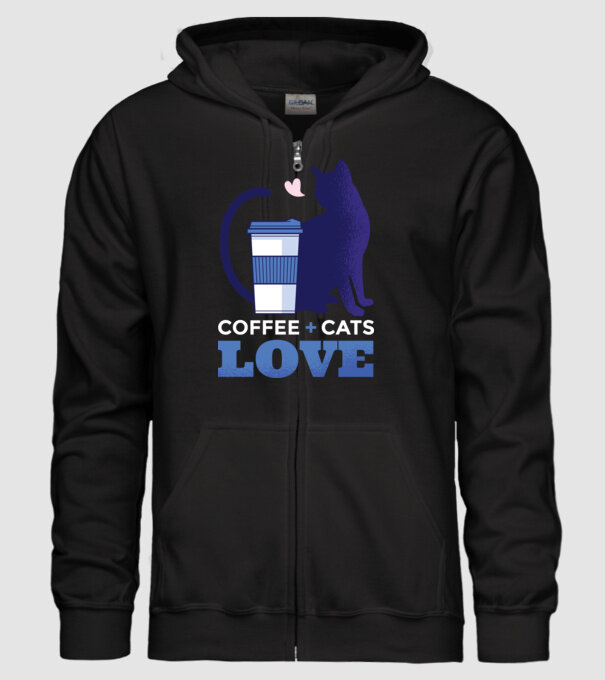 Cafea + Pisici = dragoste model negru pe tricou