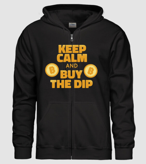 Keep calm and buy the dip Bitcoin model negru pe tricou