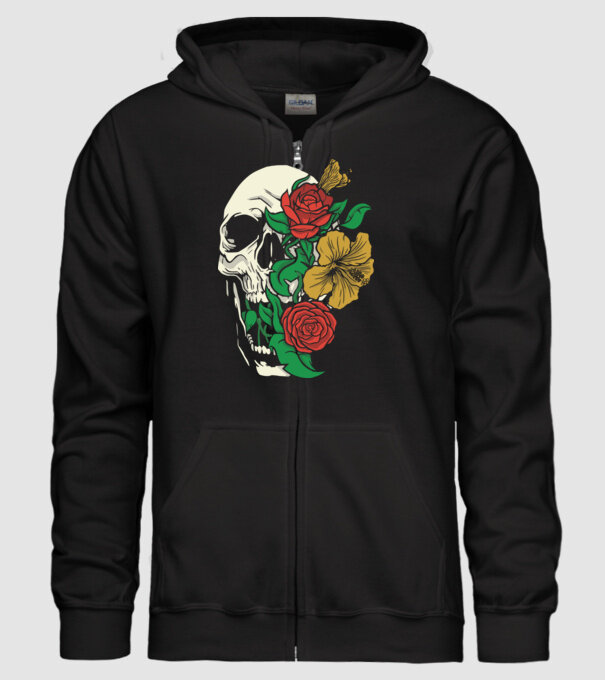 Trandafir craniu model negru pe tricou