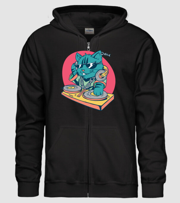 Pisică DJ model negru pe tricou