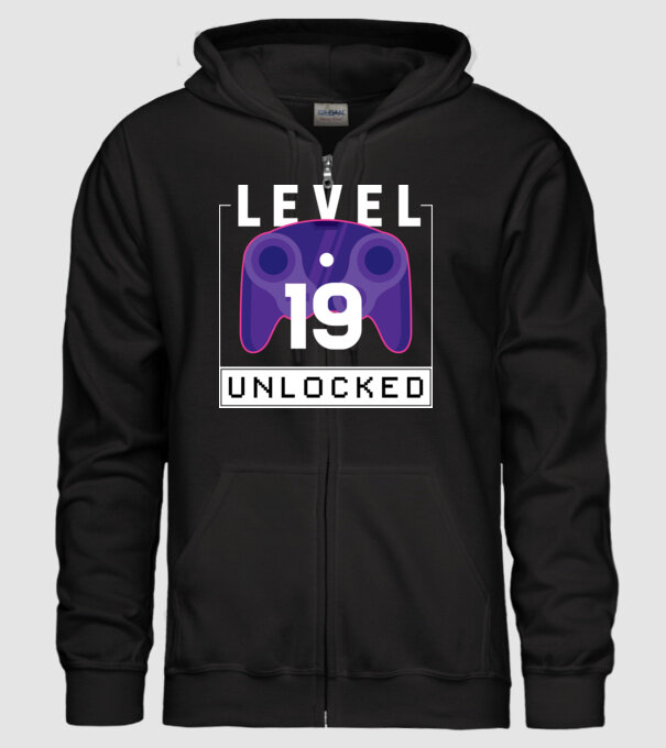 Level 19 Unlocked Gamer Birthday model negru pe tricou