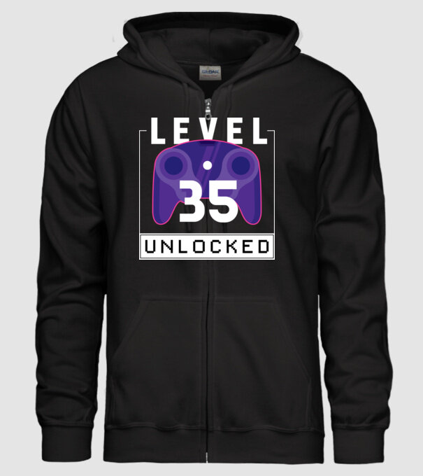 Level 35 Unlocked Gamer Birthday model negru pe tricou
