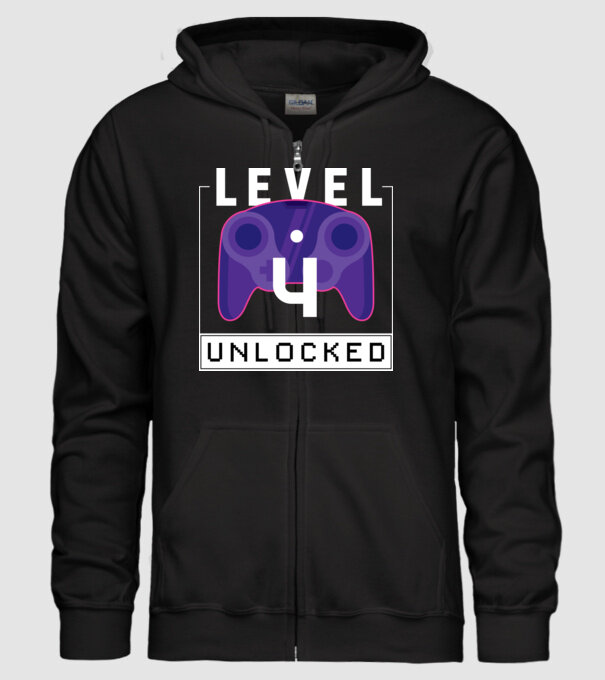 Level 4 Unlocked Gamer Birthday model negru pe tricou