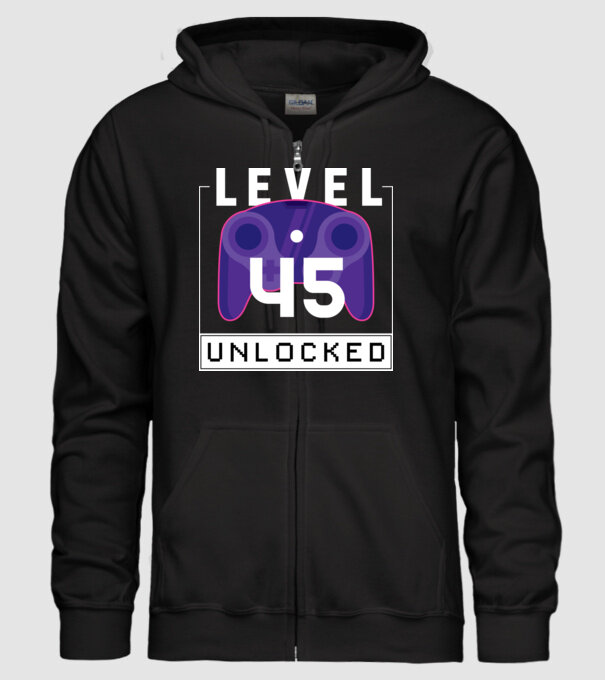 Level 45 Unlocked Gamer Birthday model negru pe tricou
