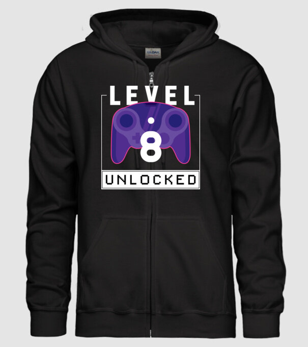 Level 8 Unlocked Gamer Birthday model negru pe tricou